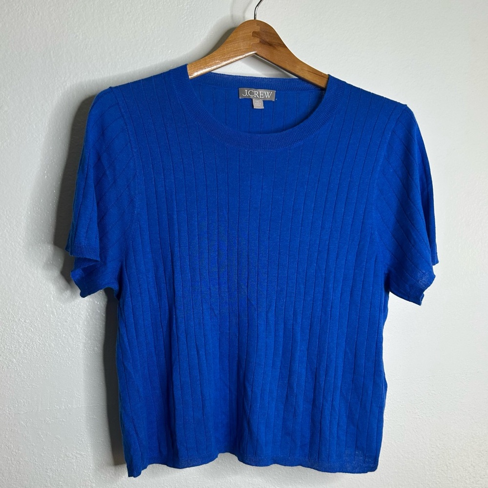 J. Crew Silk Cashmere Blend Ribbed Royal Blue Knit T- Shirt Top